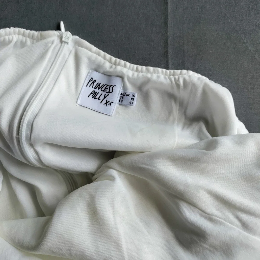 Strapless LINEN‎ Faux Wrap Side Tie Ivory Sexy Party Resort Wedding Y2K Dress 12